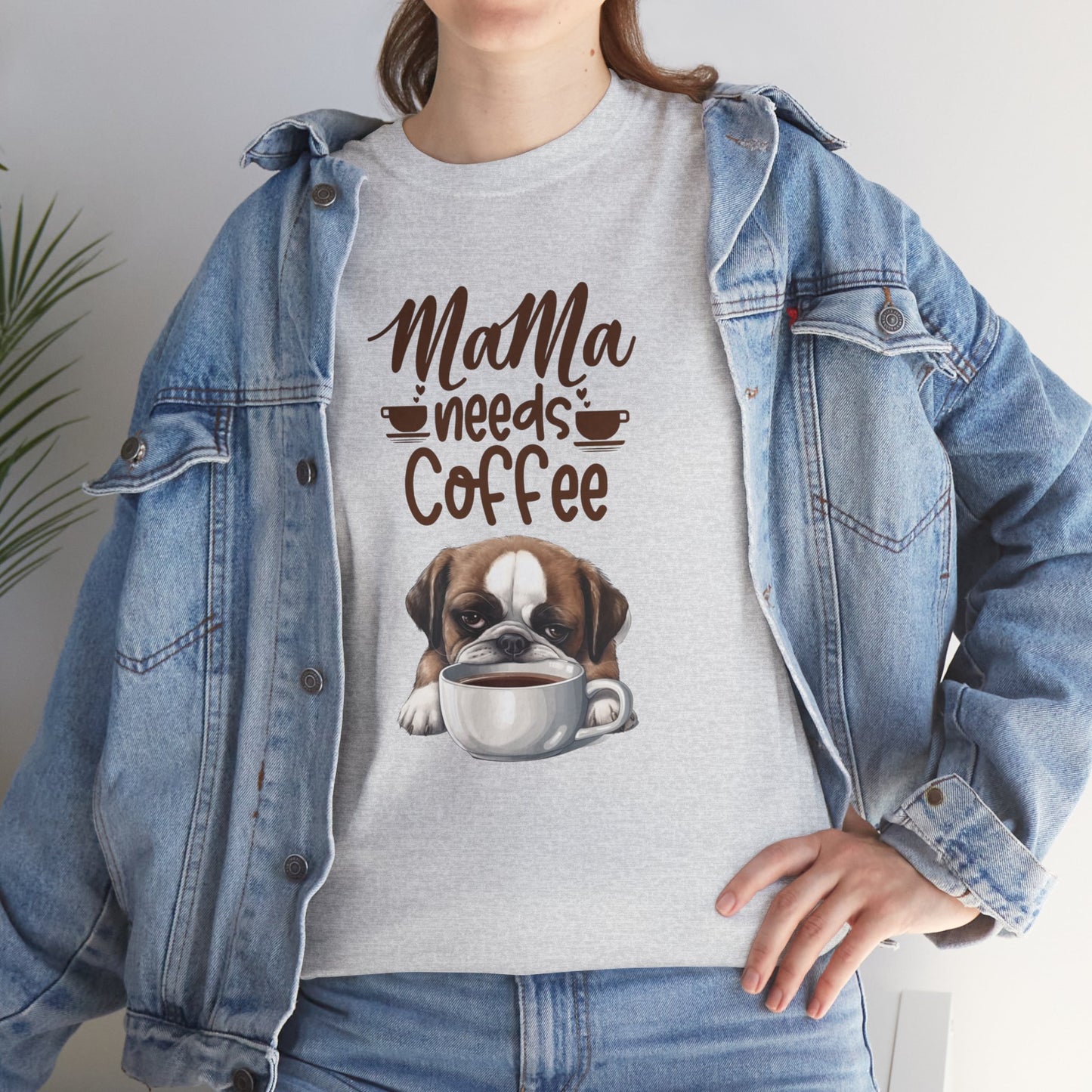 Mama needs Coffee Please Fun Dog Shirt Love Dogs Hunde Liebe Kaffee Junkie Quirky Fun Doglover Crazy Humor Unisex Heavy Cotton T-Shirt