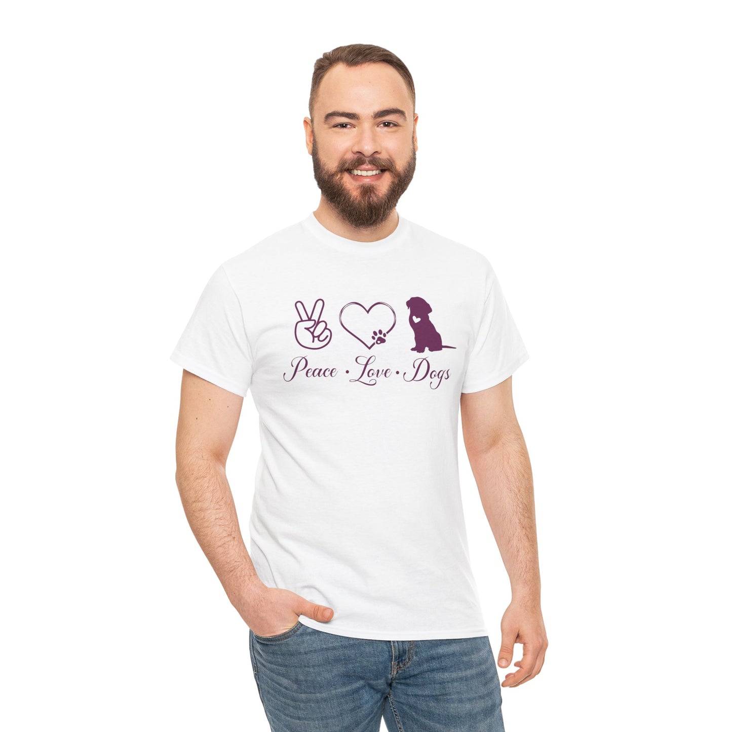 Peace Love Dogs Cute Doglover Shirt Unisex Heavy Cotton T-Shirt