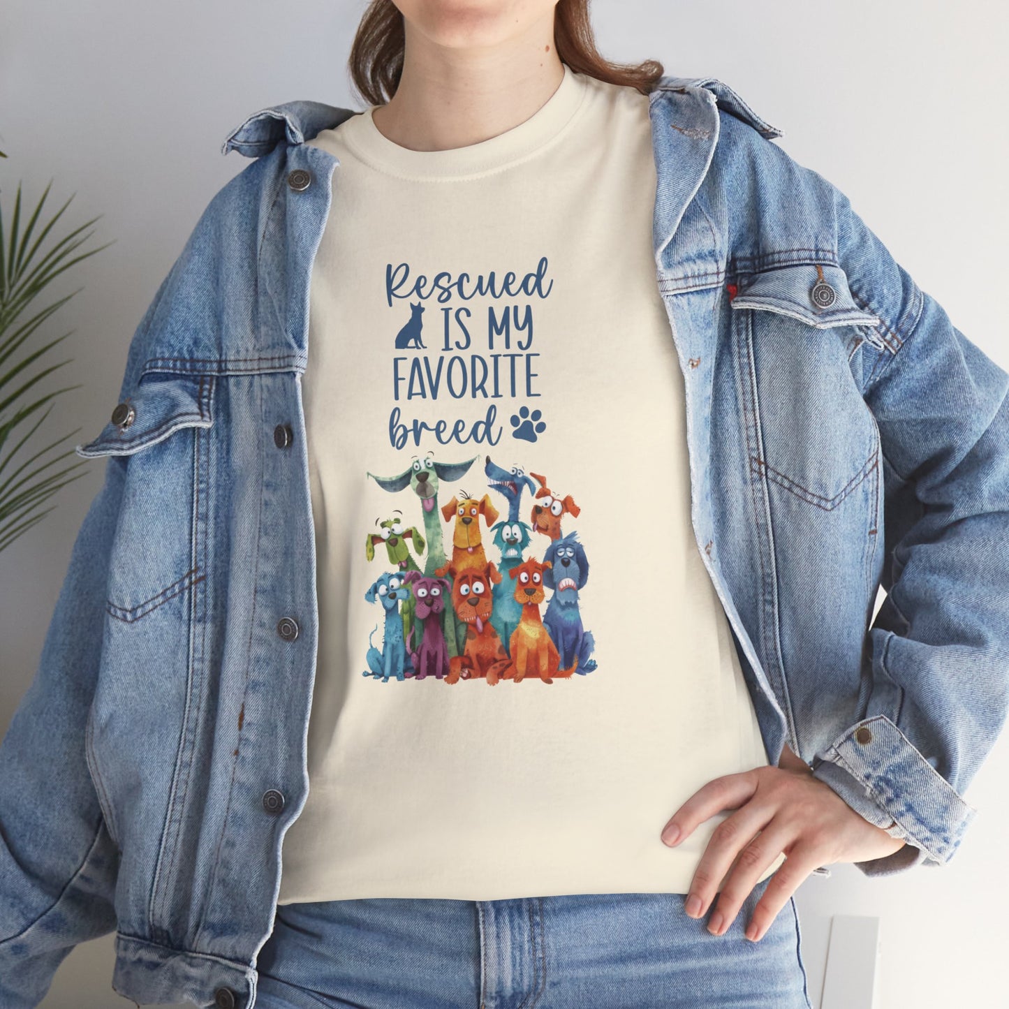 Rescued is my Favourite Breed Cute Doglover Shirt Love Dogs Hunde Liebe Quirky Fun Tierschutz Shelter Dog Unisex Heavy Cotton T-Shirt