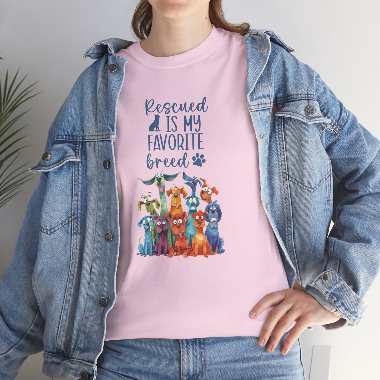 Rescued is my Favourite Breed Cute Doglover Shirt Love Dogs Hunde Liebe Quirky Fun Tierschutz Shelter Dog Unisex Heavy Cotton T-Shirt