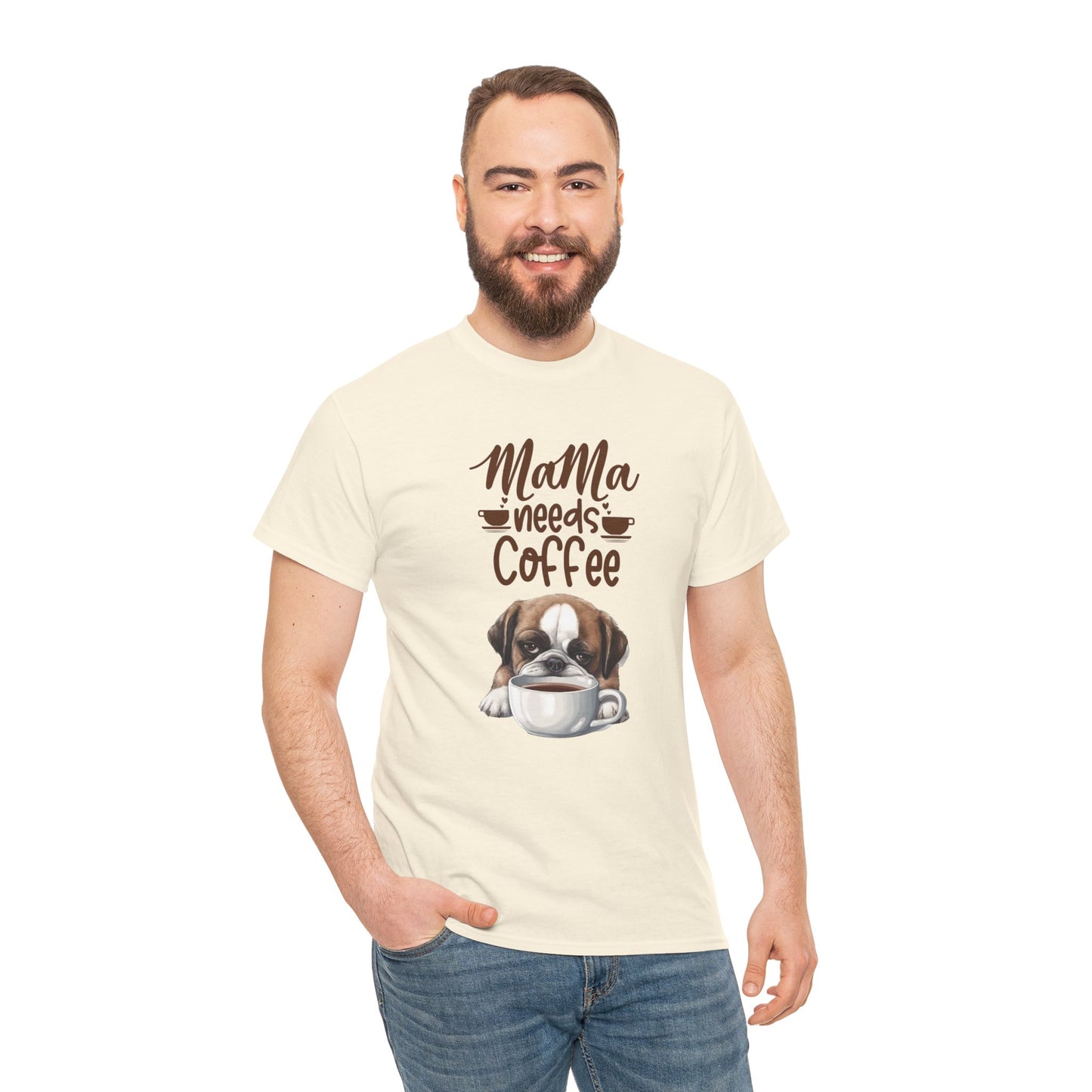 Mama needs Coffee Please Fun Dog Shirt Love Dogs Hunde Liebe Kaffee Junkie Quirky Fun Doglover Crazy Humor Unisex Heavy Cotton T-Shirt