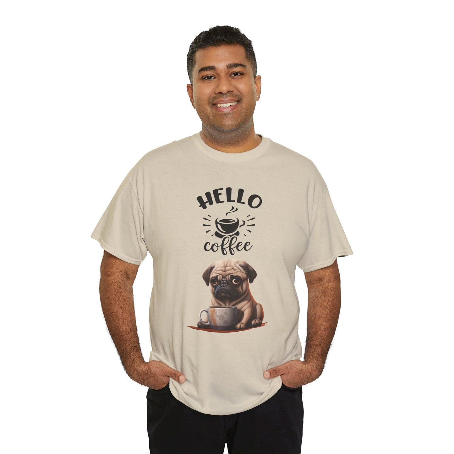 Hello Coffee Fun Pug Dog Shirt Mops Kaffee Humor Unisex Heavy Cotton T-Shirt