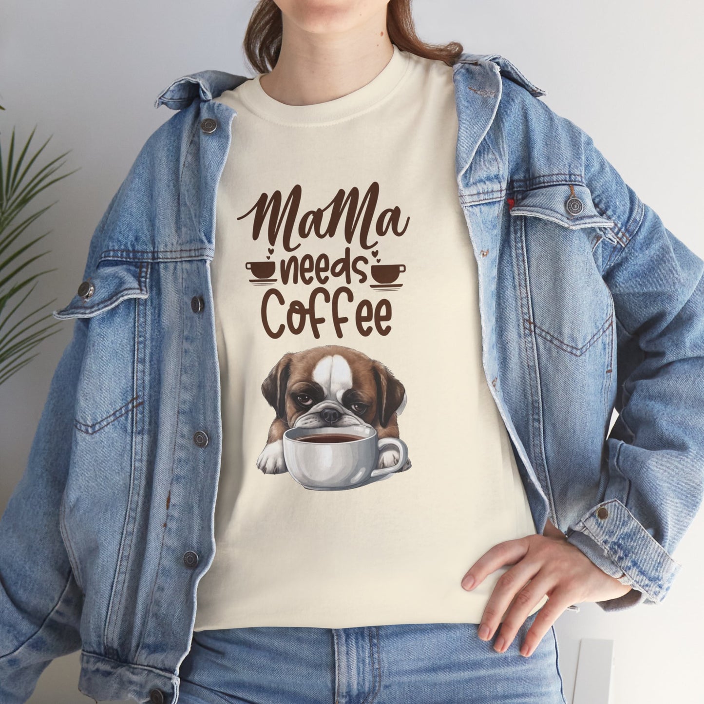 Mama needs Coffee Please Fun Dog Shirt Love Dogs Hunde Liebe Kaffee Junkie Quirky Fun Doglover Crazy Humor Unisex Heavy Cotton T-Shirt