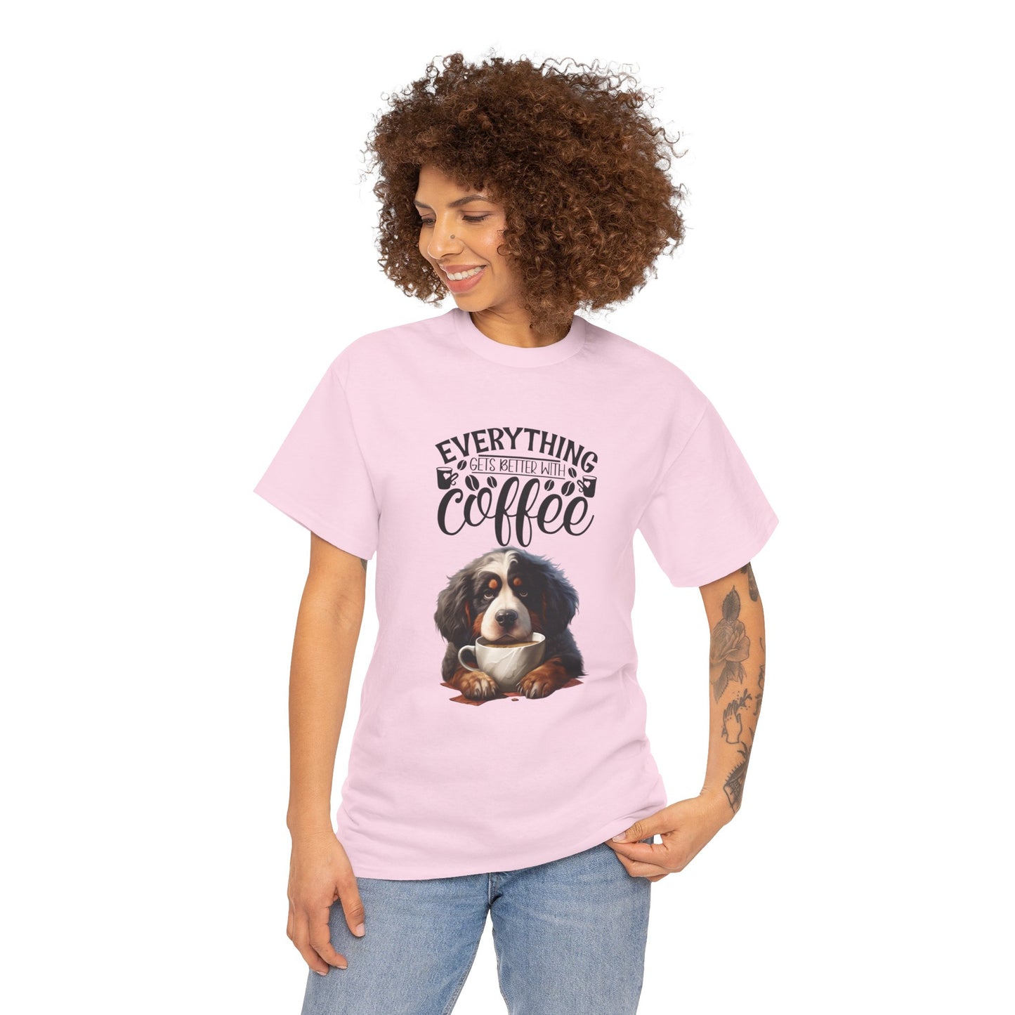 Everything gets better with Coffee Fun Dog Shirt Kaffee Humor Unisex Heavy Cotton T-Shirt