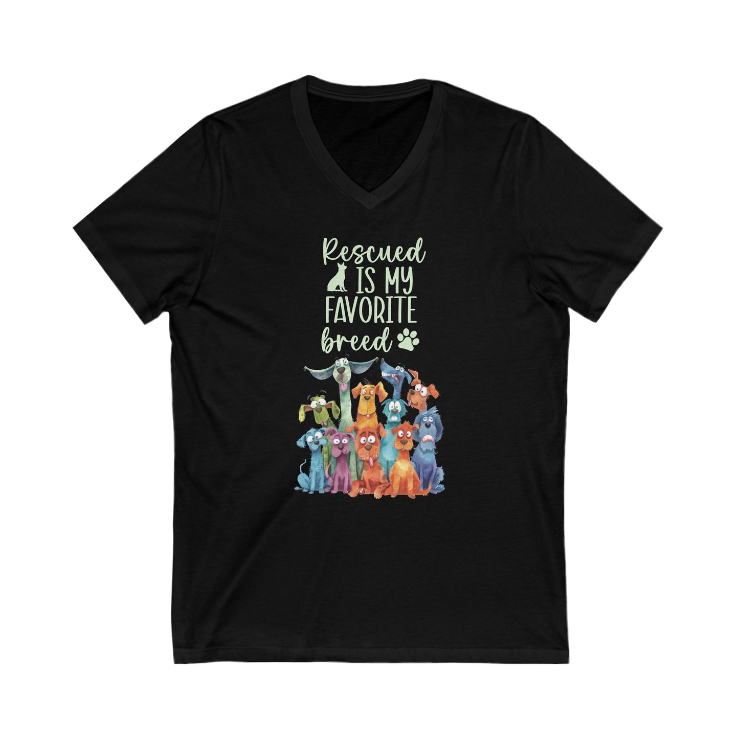 Rescued is my favourite breed Unisex Jersey V-Neck T-Shirt