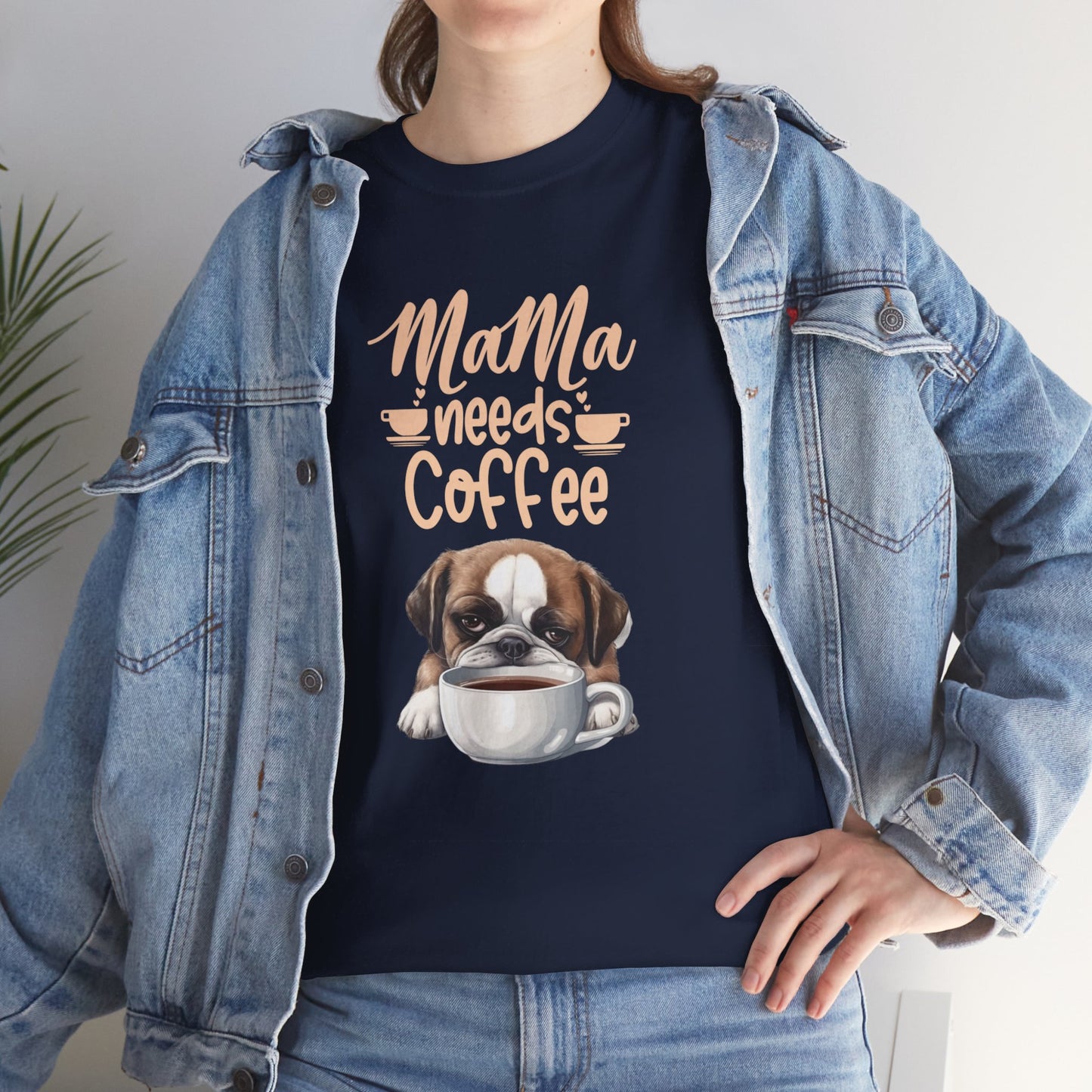 Mama needs Coffee Please Fun Dog Shirt Love Dogs Hunde Liebe Kaffee Junkie Quirky Fun Doglover Crazy Humor Unisex Heavy Cotton T-Shirt