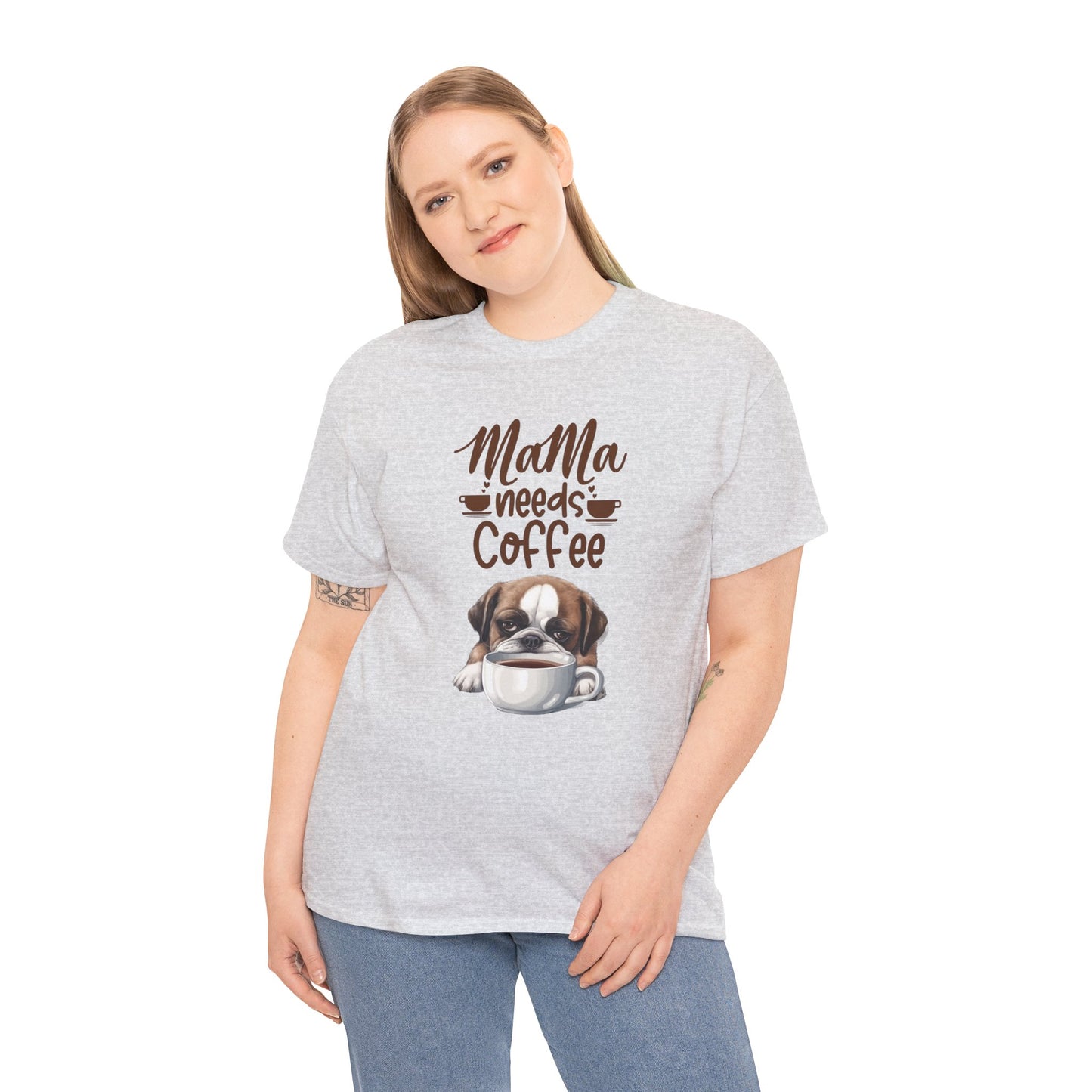 Mama needs Coffee Please Fun Dog Shirt Love Dogs Hunde Liebe Kaffee Junkie Quirky Fun Doglover Crazy Humor Unisex Heavy Cotton T-Shirt