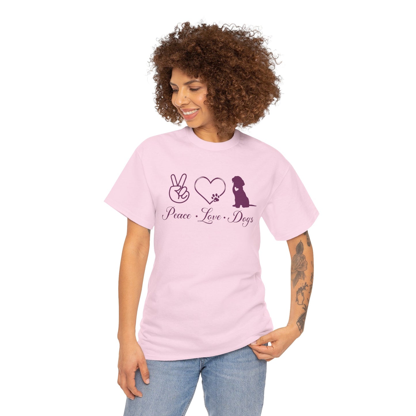 Peace Love Dogs Cute Doglover Shirt Unisex Heavy Cotton T-Shirt