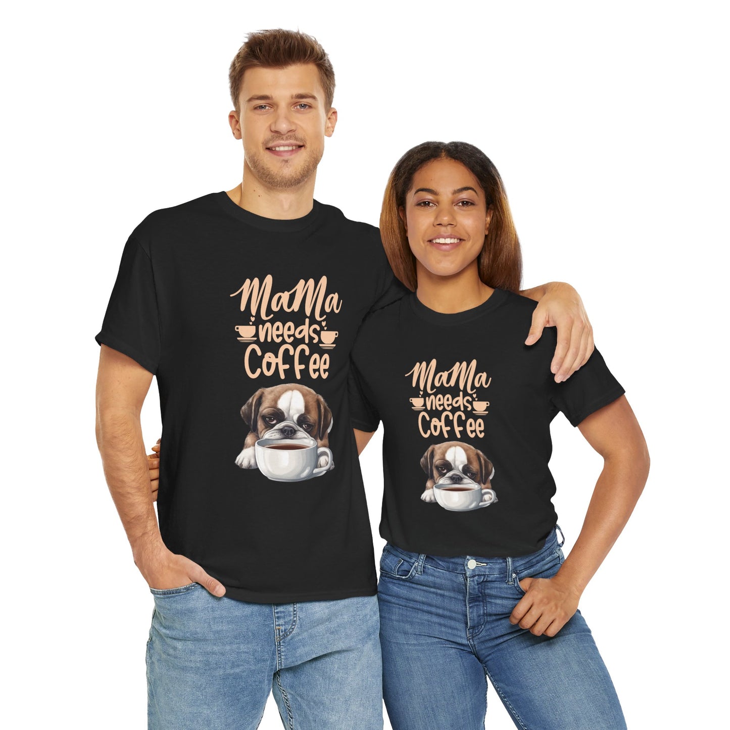 Mama needs Coffee Please Fun Dog Shirt Love Dogs Hunde Liebe Kaffee Junkie Quirky Fun Doglover Crazy Humor Unisex Heavy Cotton T-Shirt