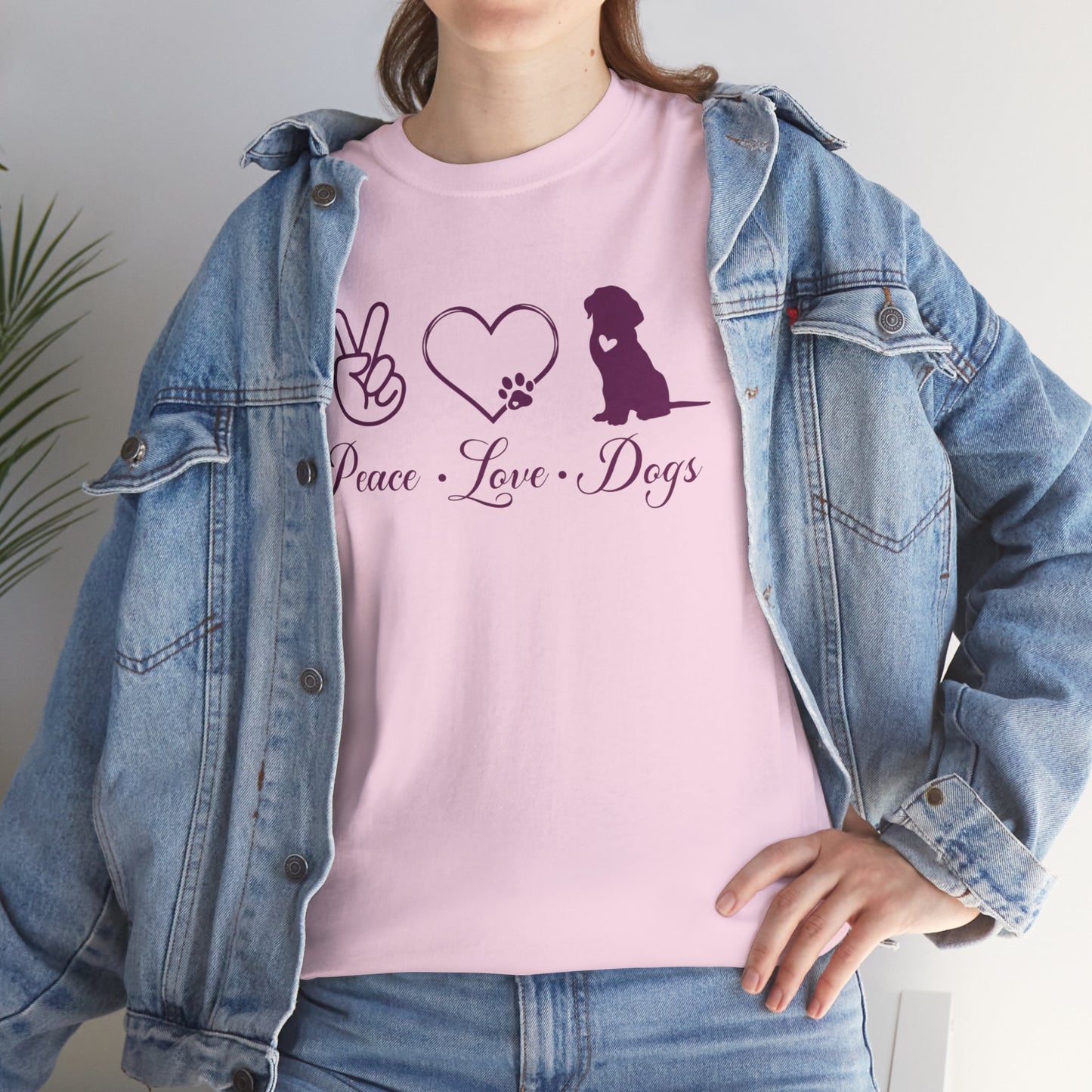 Peace Love Dogs Cute Doglover Shirt Unisex Heavy Cotton T-Shirt