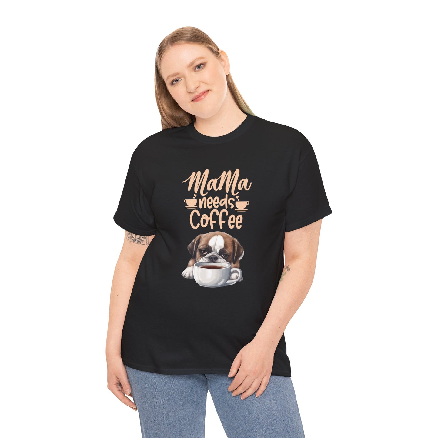 Mama needs Coffee Please Fun Dog Shirt Love Dogs Hunde Liebe Kaffee Junkie Quirky Fun Doglover Crazy Humor Unisex Heavy Cotton T-Shirt