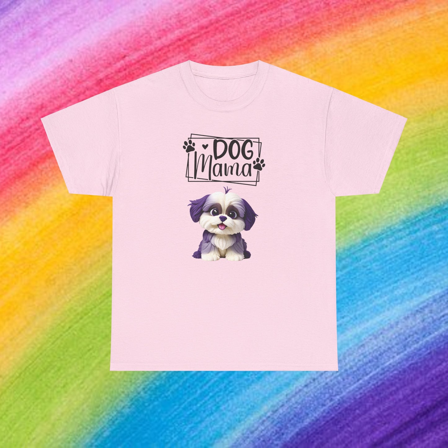 Dog Mama Colourful Dog Shirt Funny Unisex Heavy Cotton T-Shirt