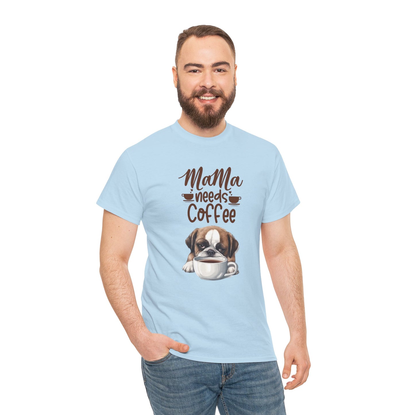 Mama needs Coffee Please Fun Dog Shirt Love Dogs Hunde Liebe Kaffee Junkie Quirky Fun Doglover Crazy Humor Unisex Heavy Cotton T-Shirt