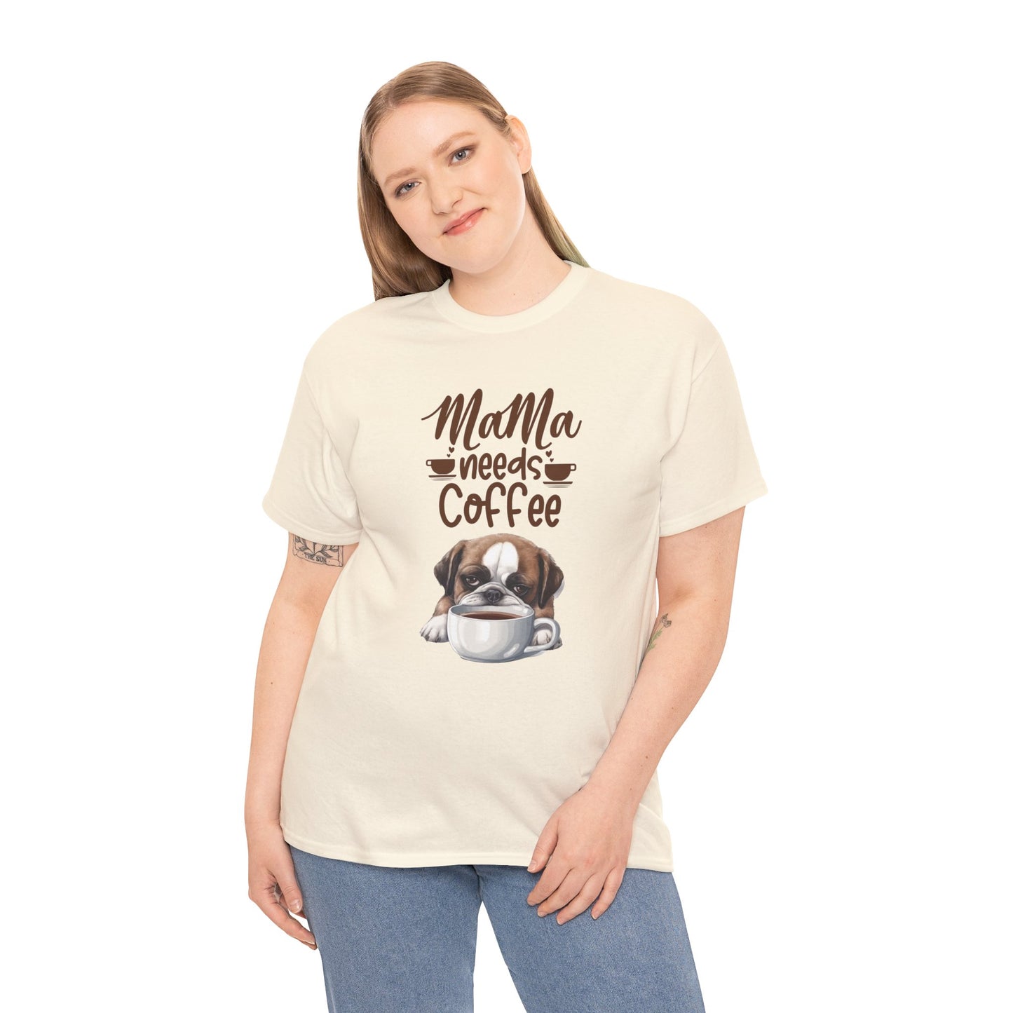 Mama needs Coffee Please Fun Dog Shirt Love Dogs Hunde Liebe Kaffee Junkie Quirky Fun Doglover Crazy Humor Unisex Heavy Cotton T-Shirt