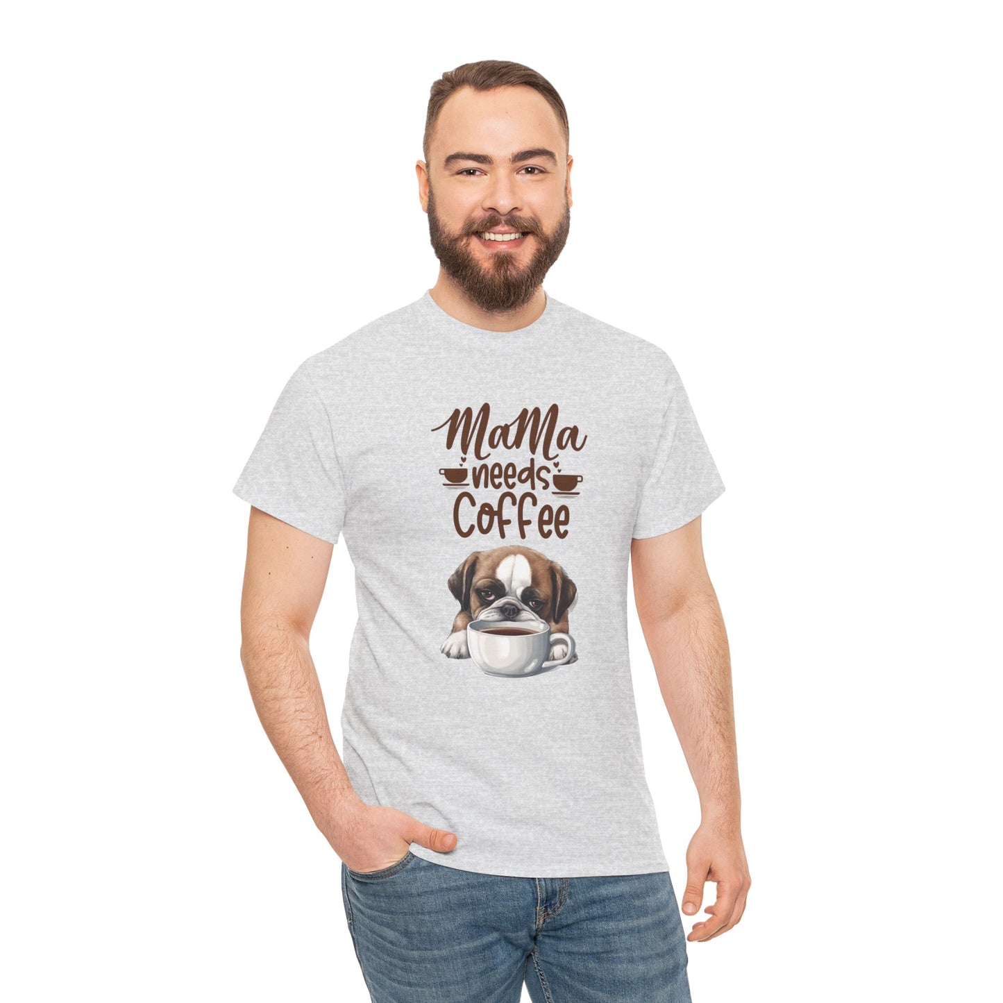 Mama needs Coffee Please Fun Dog Shirt Love Dogs Hunde Liebe Kaffee Junkie Quirky Fun Doglover Crazy Humor Unisex Heavy Cotton T-Shirt