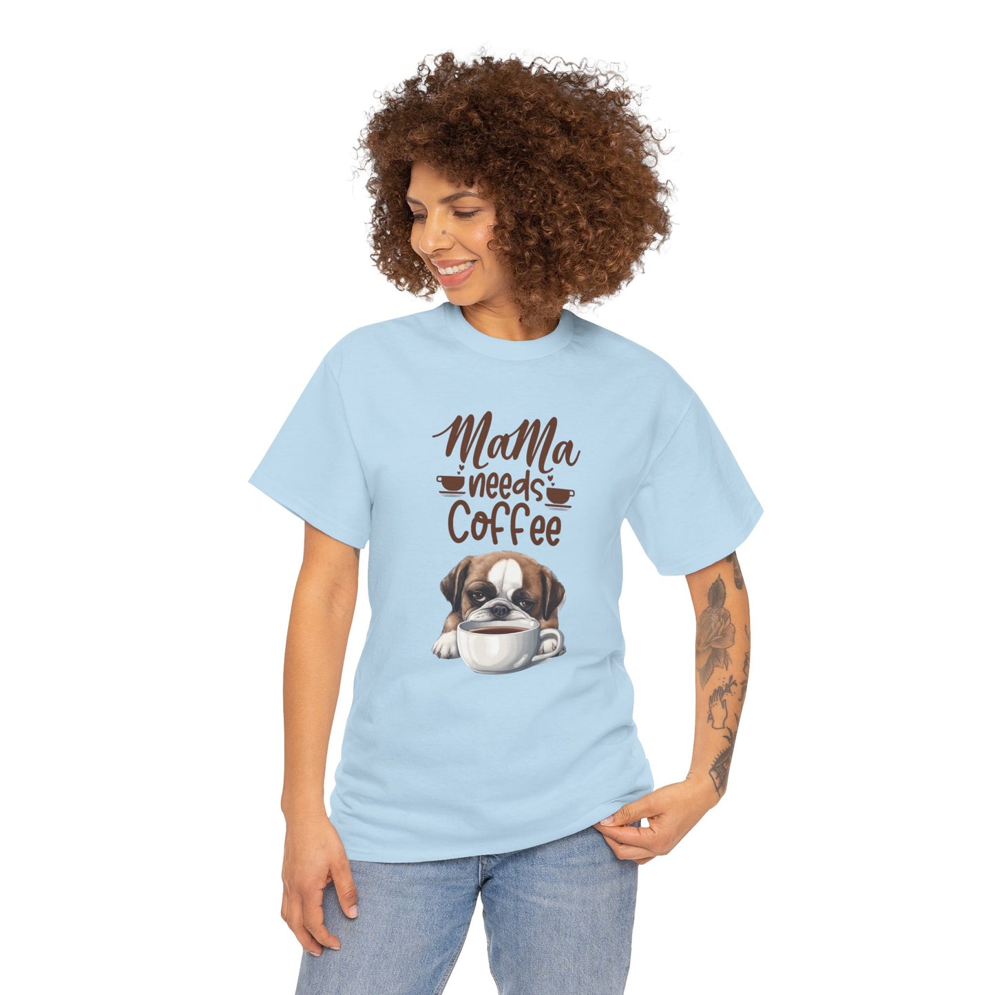 Mama needs Coffee Please Fun Dog Shirt Love Dogs Hunde Liebe Kaffee Junkie Quirky Fun Doglover Crazy Humor Unisex Heavy Cotton T-Shirt