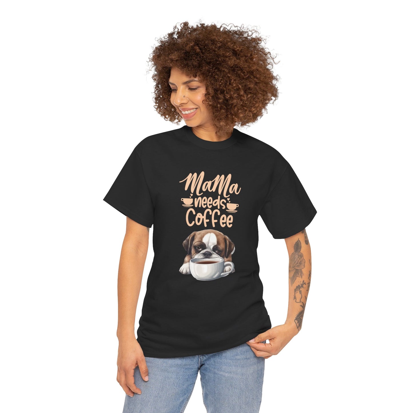 Mama needs Coffee Please Fun Dog Shirt Love Dogs Hunde Liebe Kaffee Junkie Quirky Fun Doglover Crazy Humor Unisex Heavy Cotton T-Shirt