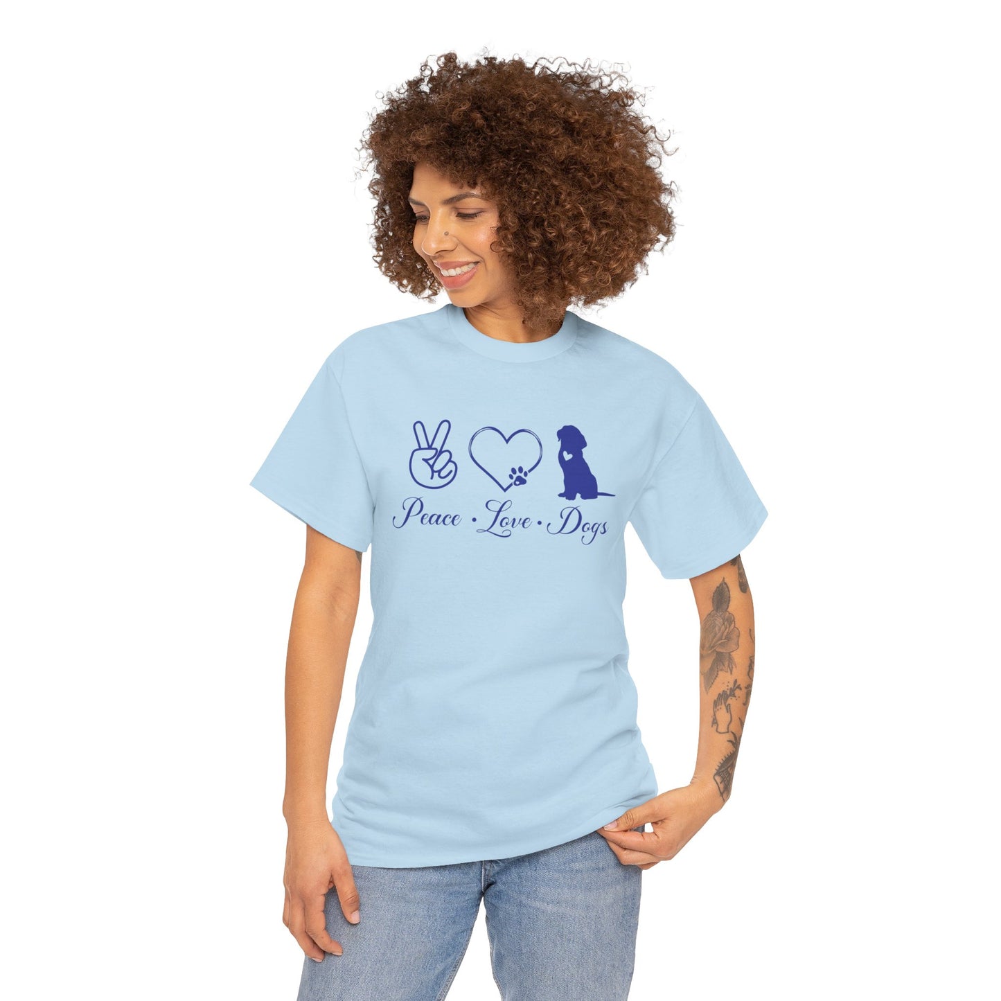 Peace Love Dogs Cute Doglover Shirt Unisex Heavy Cotton T-Shirt