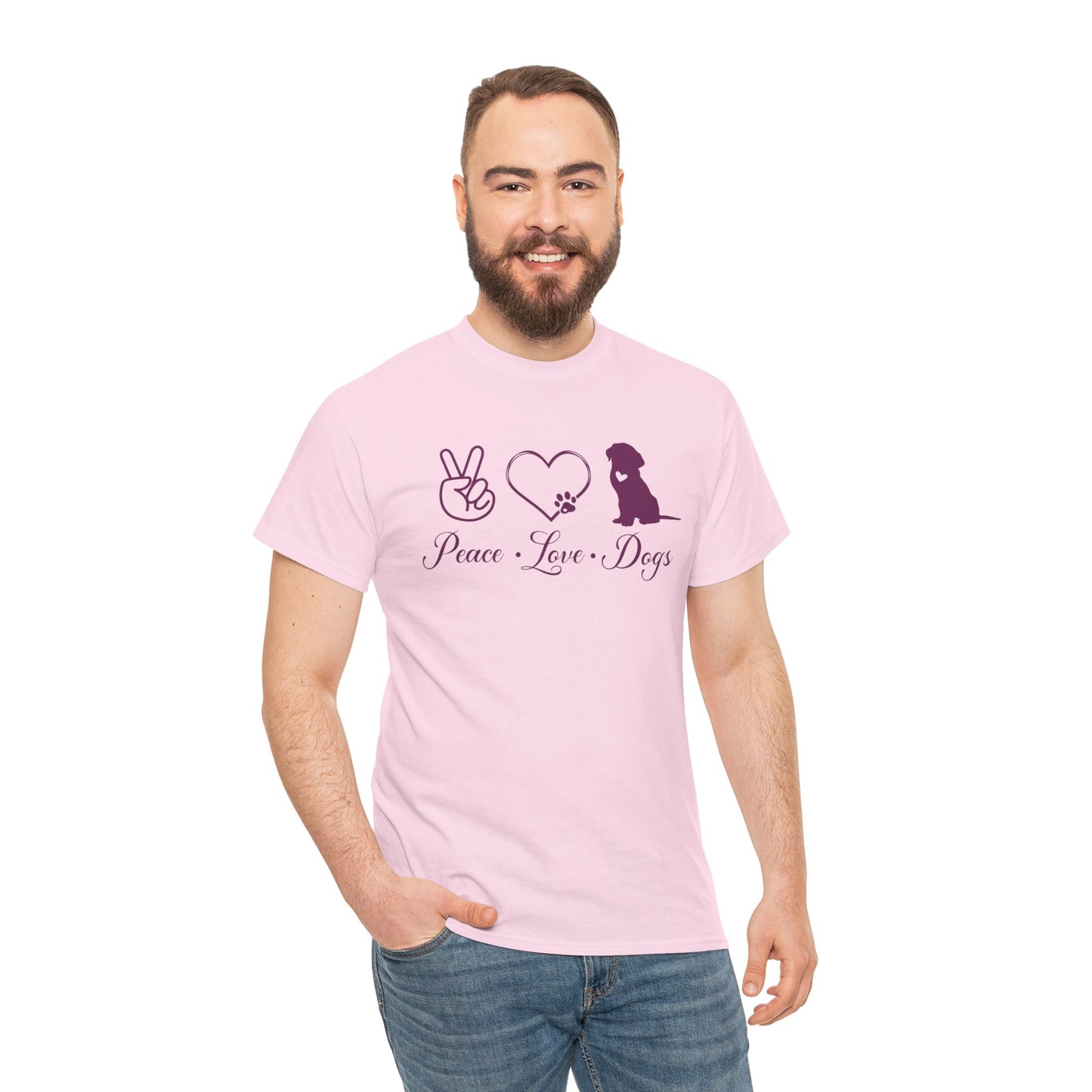 Peace Love Dogs Cute Doglover Shirt Unisex Heavy Cotton T-Shirt