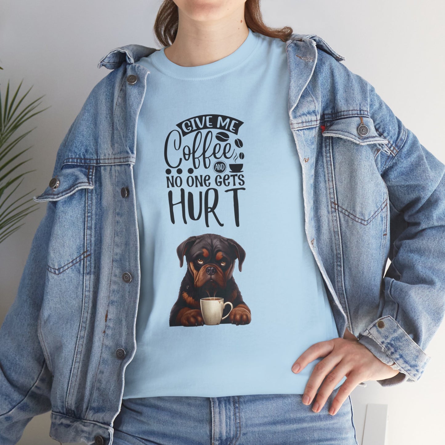 Give me Coffee Fun Rottweiler Dog Shirt Kaffee Humor Unisex Heavy Cotton T-Shirt