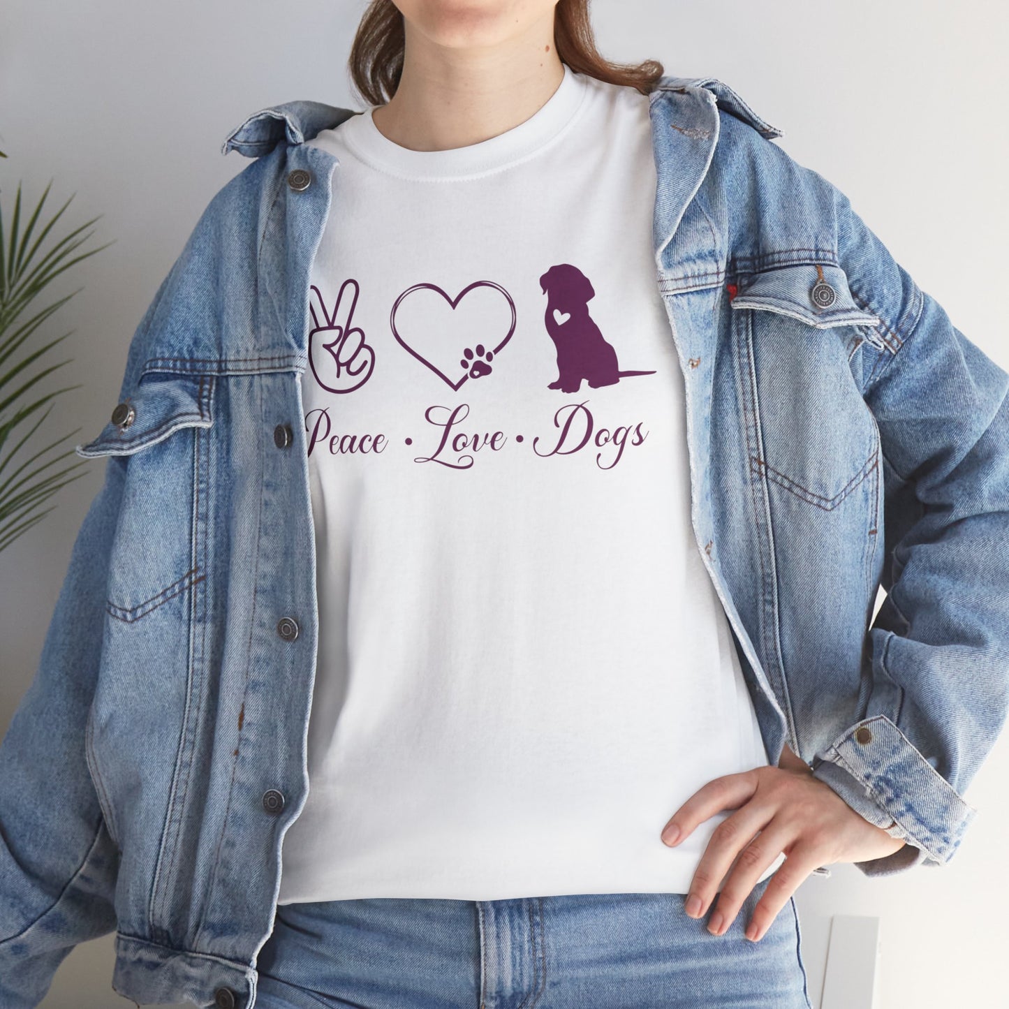 Peace Love Dogs Cute Doglover Shirt Unisex Heavy Cotton T-Shirt