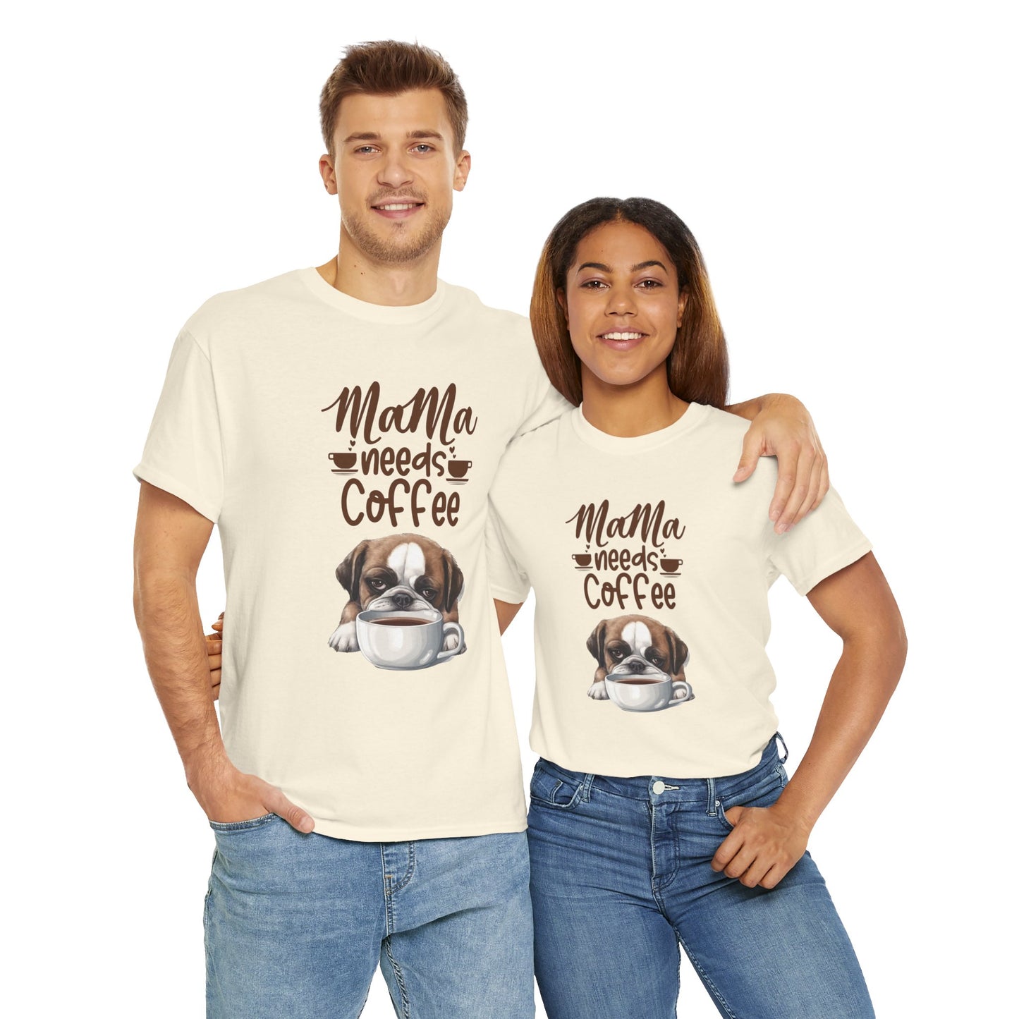 Mama needs Coffee Please Fun Dog Shirt Love Dogs Hunde Liebe Kaffee Junkie Quirky Fun Doglover Crazy Humor Unisex Heavy Cotton T-Shirt