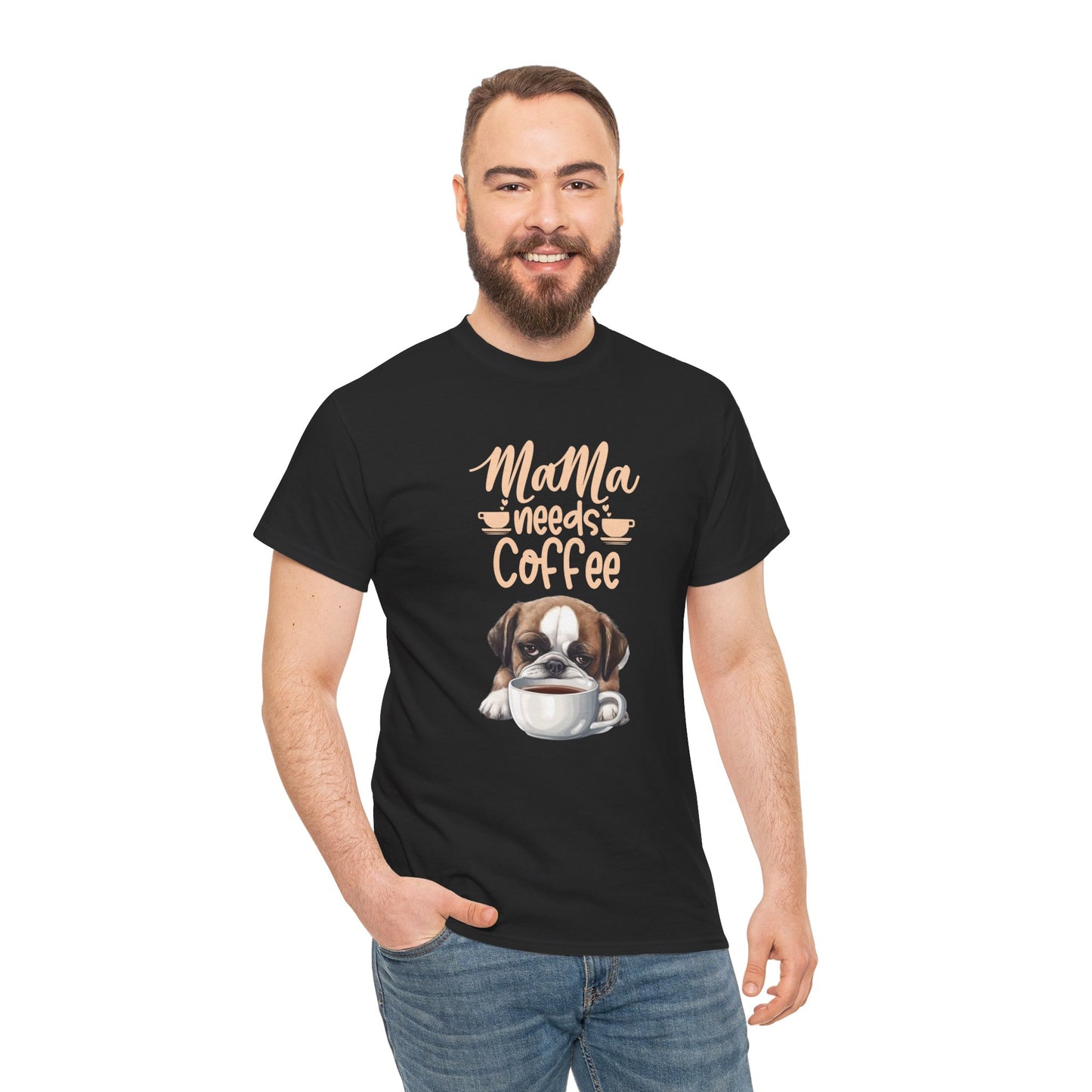 Mama needs Coffee Please Fun Dog Shirt Love Dogs Hunde Liebe Kaffee Junkie Quirky Fun Doglover Crazy Humor Unisex Heavy Cotton T-Shirt