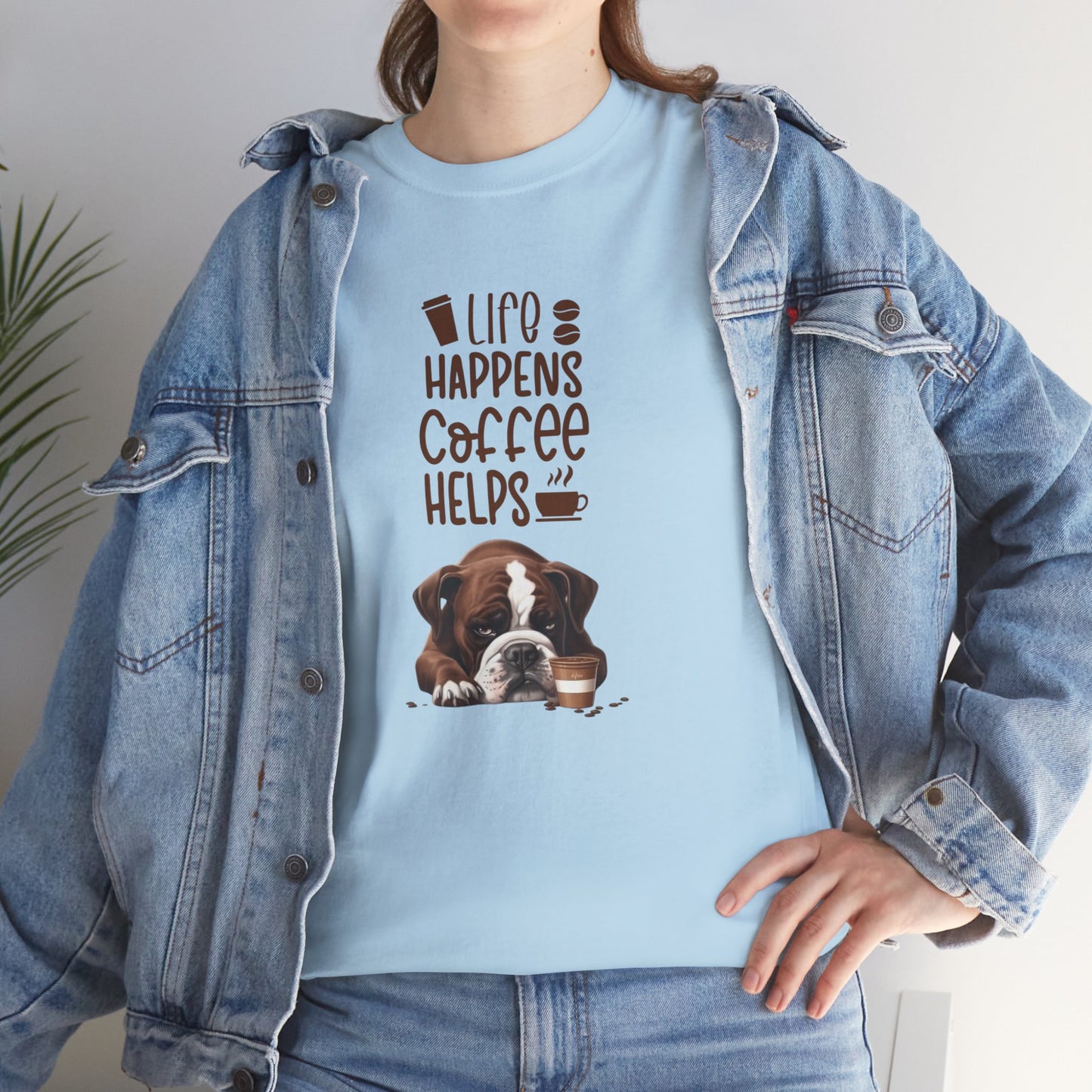 Life happens Coffee Helps Fun Dog Shirt Kaffee Humor Unisex Heavy Cotton T-Shirt